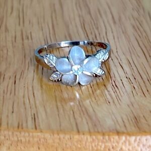 Sterling Silver Hawaiian Plumeria Ring w/CZ